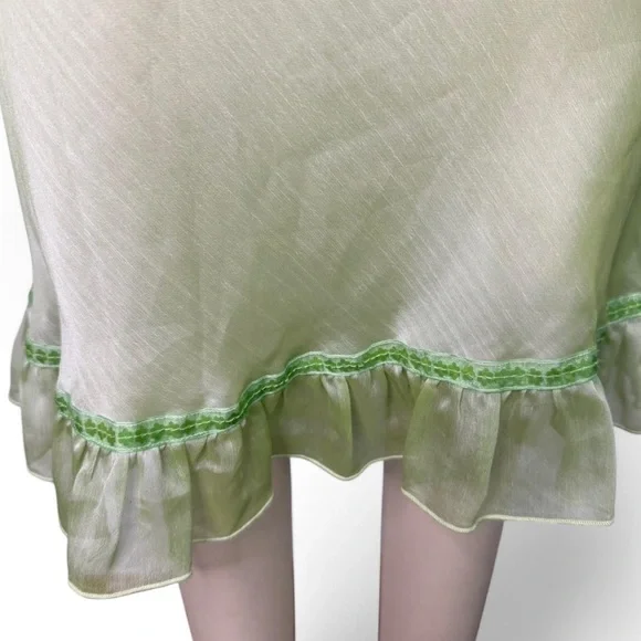 90s vintage lime green ruffle low rise skirt with sequin trim - Picture 6 of 9
